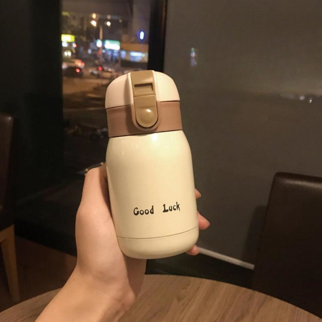 Botella de agua de acero inoxidable aislante con correa de transporte, taza de viaje a prueba de fugas