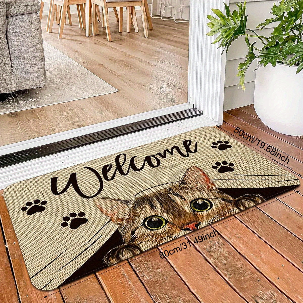 Polyester Cat Entrance Floor Mat Non-Slip Stain-Resistant Indoor Outdoor