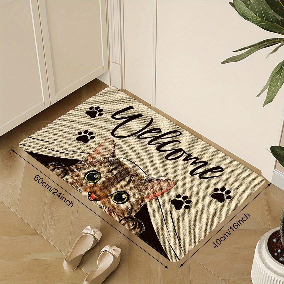 Polyester Cat Entrance Floor Mat Non-Slip Stain-Resistant Indoor Outdoor