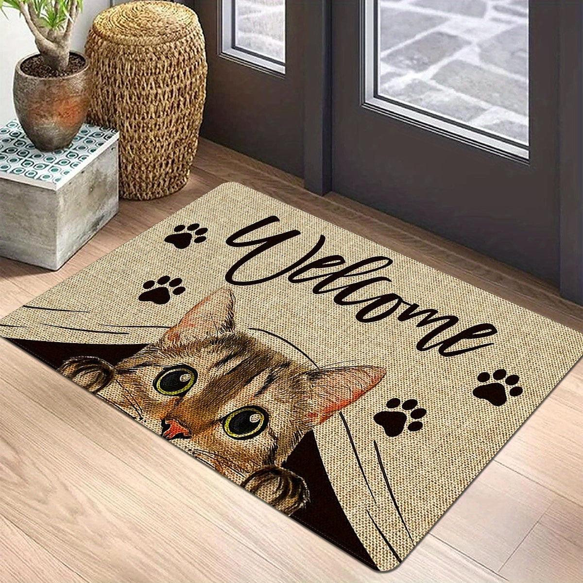 Polyester Cat Entrance Floor Mat Non-Slip Stain-Resistant Indoor Outdoor