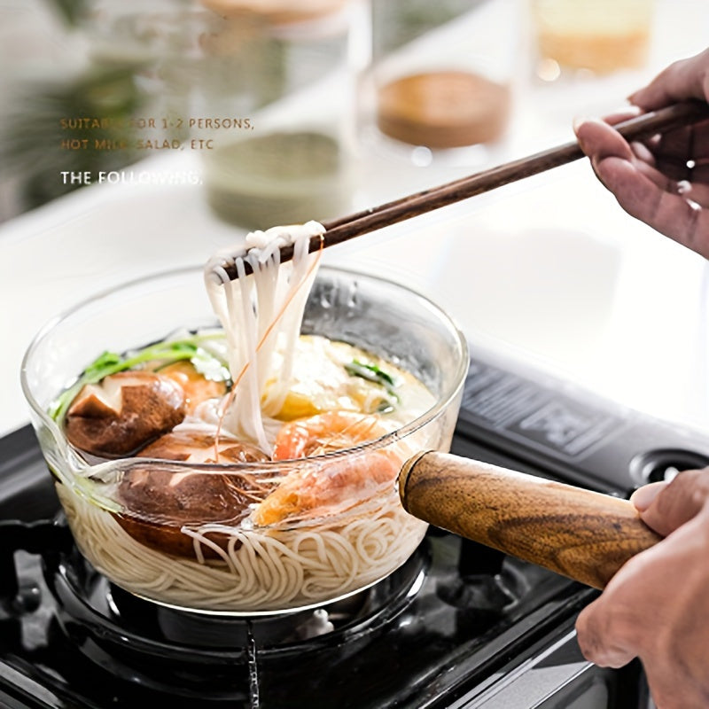 Glass Cooking Pot with Handle 13.5oz 20oz Non-Stick Borosilicate for Gas Stove