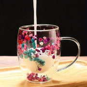 1 dona gullar naqshli shisha kofe stakanlari to'plami, go'zal ikki devorli yuqori borosilikat shisha stakanlar, issiq yoki sovuq ichimliklar uchun zamonaviy choy stakanlari, noyob shisha idishlar to'plami