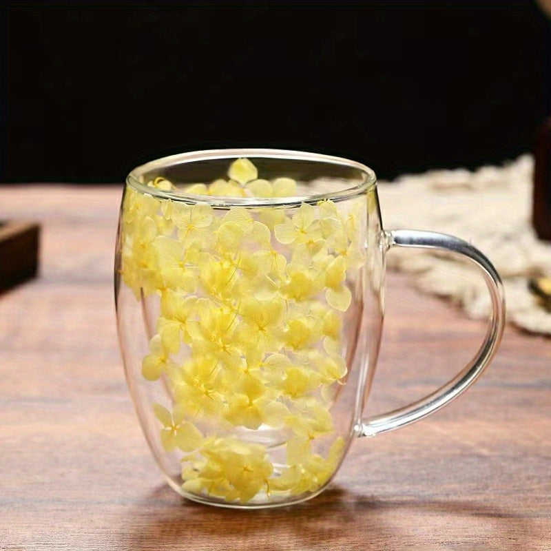 1 dona gullar naqshli shisha kofe stakanlari to'plami, go'zal ikki devorli yuqori borosilikat shisha stakanlar, issiq yoki sovuq ichimliklar uchun zamonaviy choy stakanlari, noyob shisha idishlar to'plami