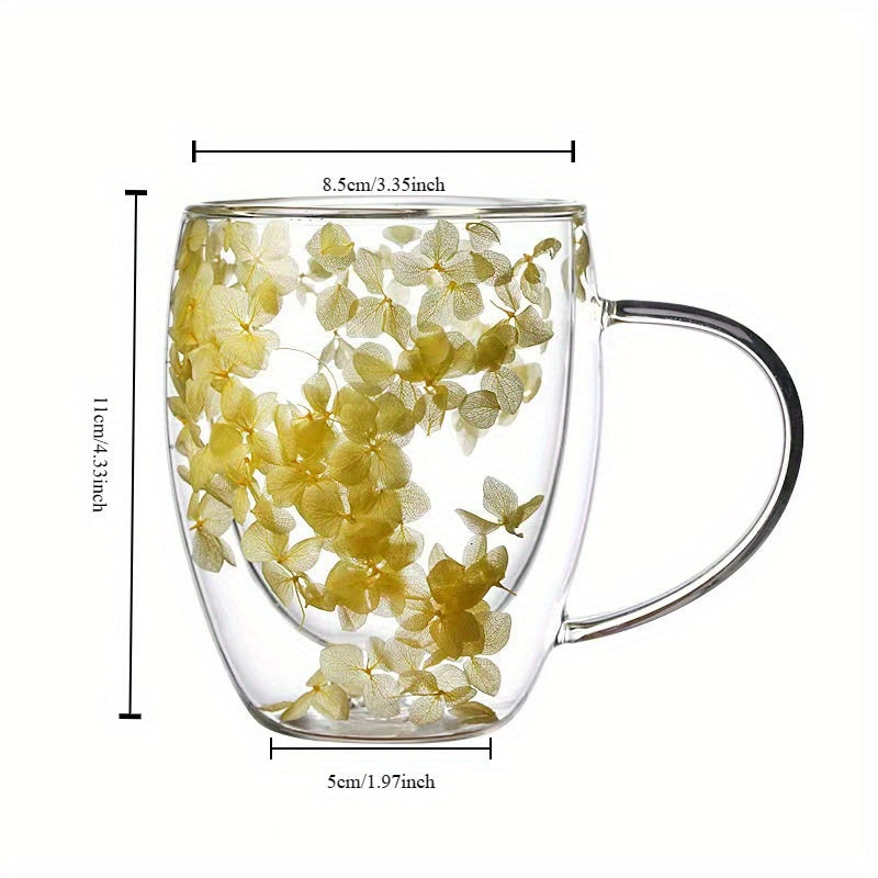 1 dona gullar naqshli shisha kofe stakanlari to'plami, go'zal ikki devorli yuqori borosilikat shisha stakanlar, issiq yoki sovuq ichimliklar uchun zamonaviy choy stakanlari, noyob shisha idishlar to'plami