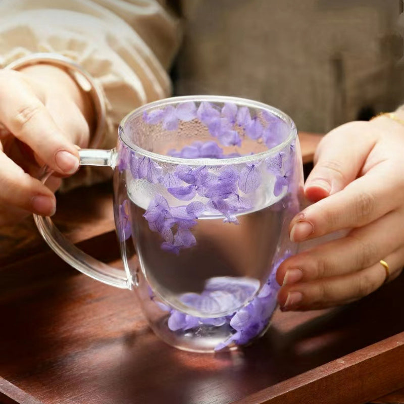 1 dona gullar naqshli shisha kofe stakanlari to'plami, go'zal ikki devorli yuqori borosilikat shisha stakanlar, issiq yoki sovuq ichimliklar uchun zamonaviy choy stakanlari, noyob shisha idishlar to'plami