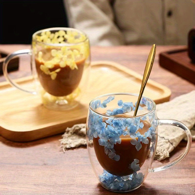 1 dona gullar naqshli shisha kofe stakanlari to'plami, go'zal ikki devorli yuqori borosilikat shisha stakanlar, issiq yoki sovuq ichimliklar uchun zamonaviy choy stakanlari, noyob shisha idishlar to'plami