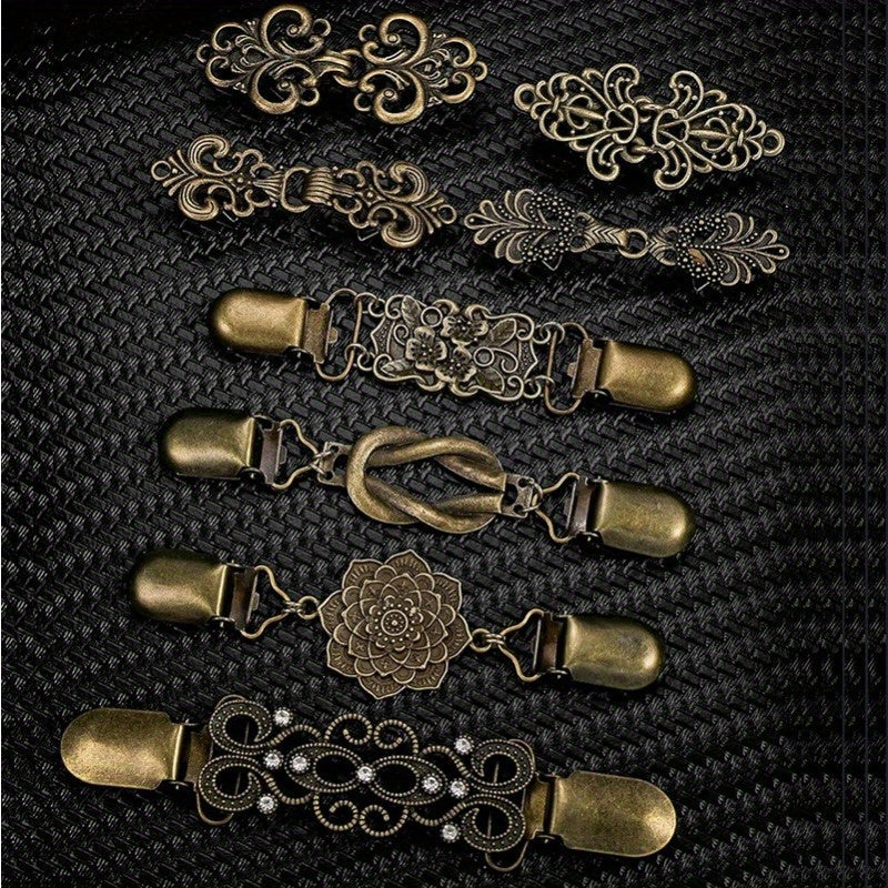 Metal Dress Cardigan Buckle Set of 8 Retro Flower Pattern Clothing Decoration