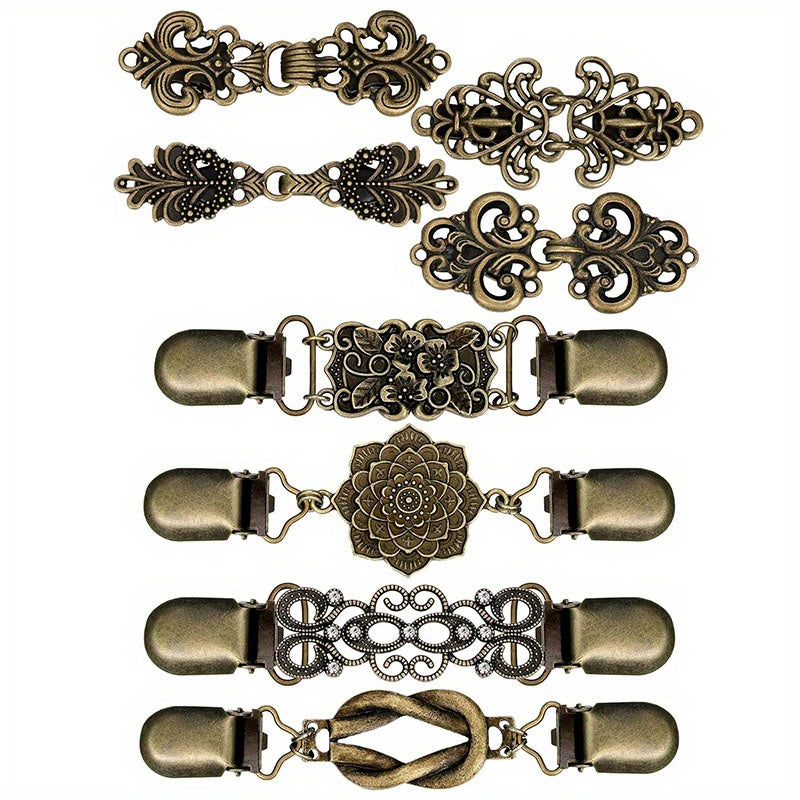 Metal Dress Cardigan Buckle Set of 8 Retro Flower Pattern Clothing Decoration