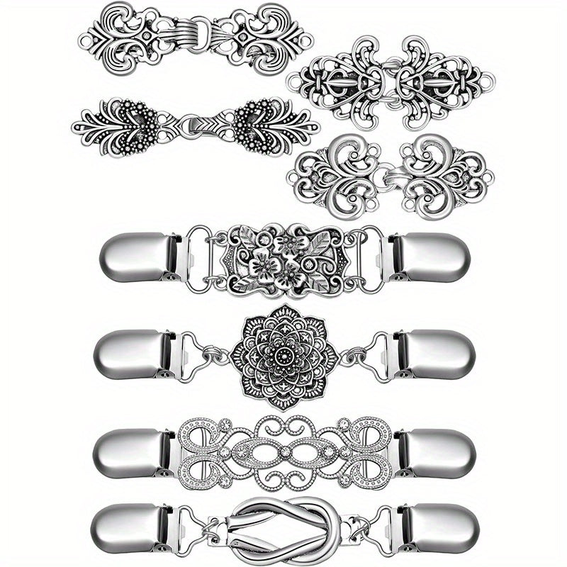 Metal Dress Cardigan Buckle Set of 8 Retro Flower Pattern Clothing Decoration