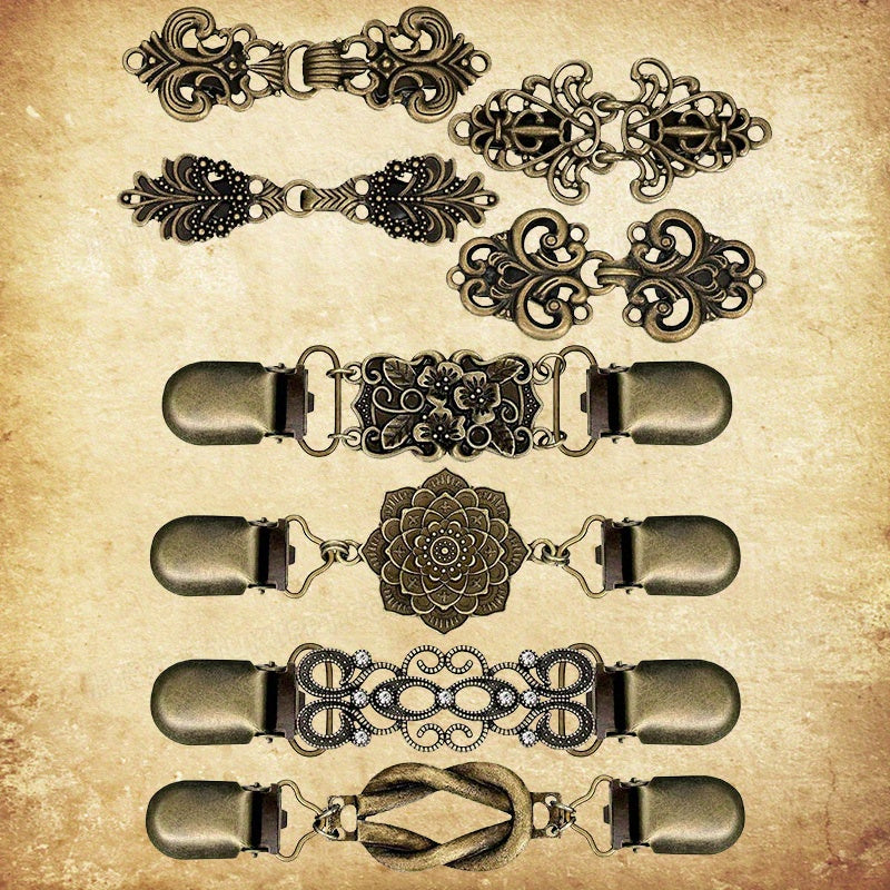 Metal Dress Cardigan Buckle Set of 8 Retro Flower Pattern Clothing Decoration