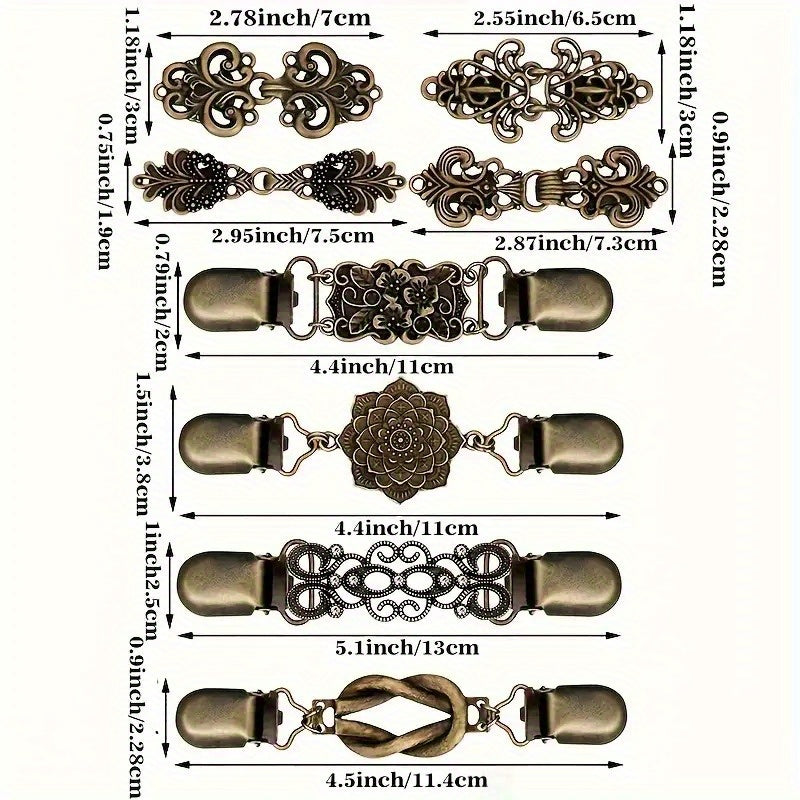 Metal Dress Cardigan Buckle Set of 8 Retro Flower Pattern Clothing Decoration