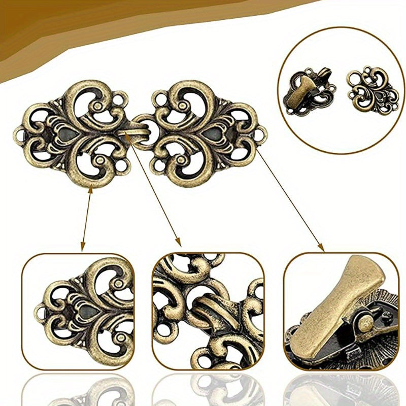 Metal Dress Cardigan Buckle Set of 8 Retro Flower Pattern Clothing Decoration