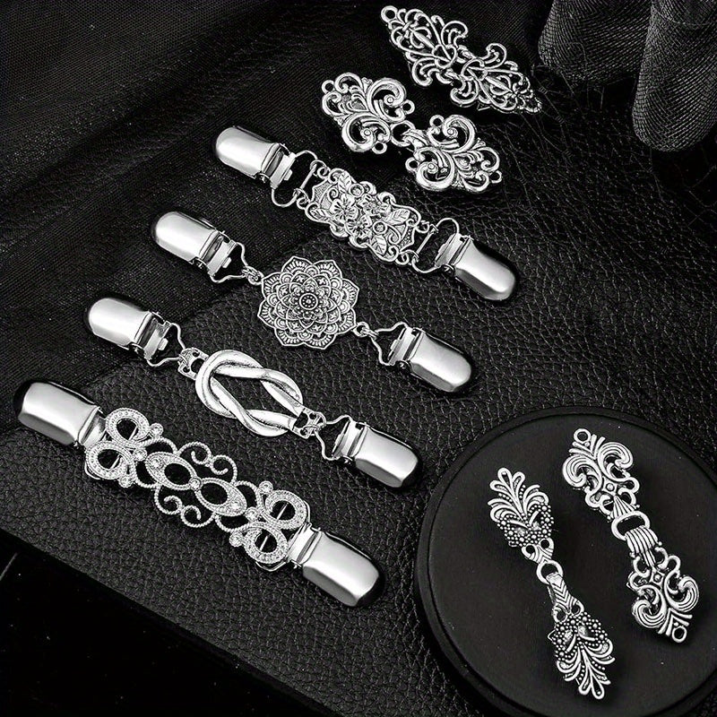 Metal Dress Cardigan Buckle Set of 8 Retro Flower Pattern Clothing Decoration