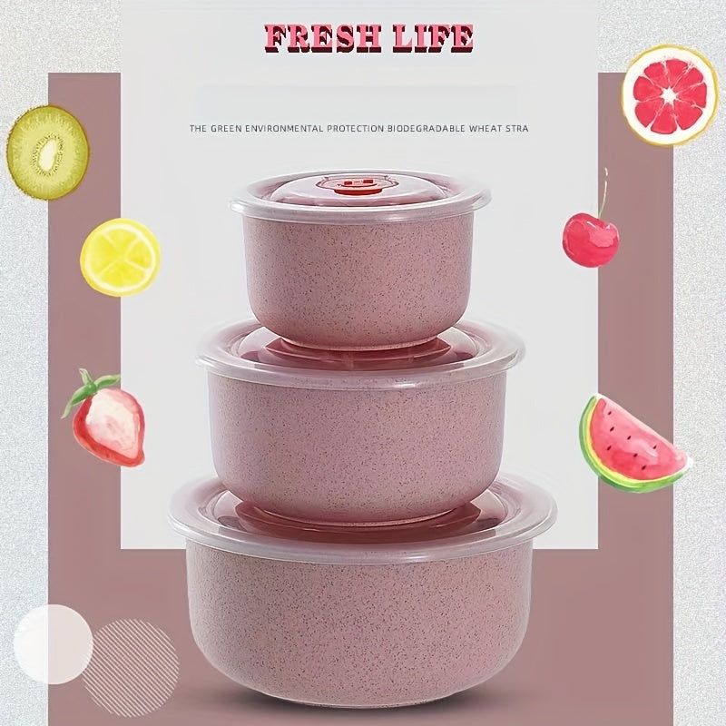 Juego de 3 cuencos de paja de trigo aptos para microondas, bento para almuerzo, almacenamiento de comida y arroz