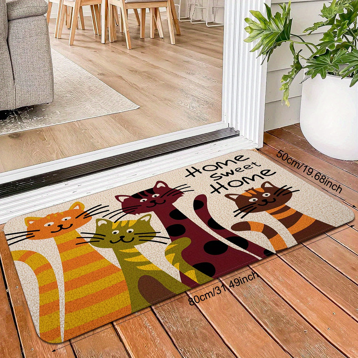 Colorful Cat Alphabet Entrance Rug Non-Slip Stain-Resistant Indoor Outdoor Mat