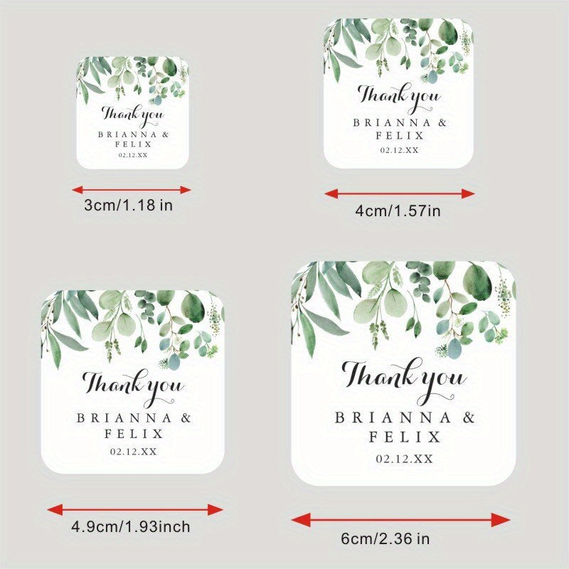 Personalized Paper Square Labels for Weddings and Parties, Custom Name and Date Stickers, Pack of XX