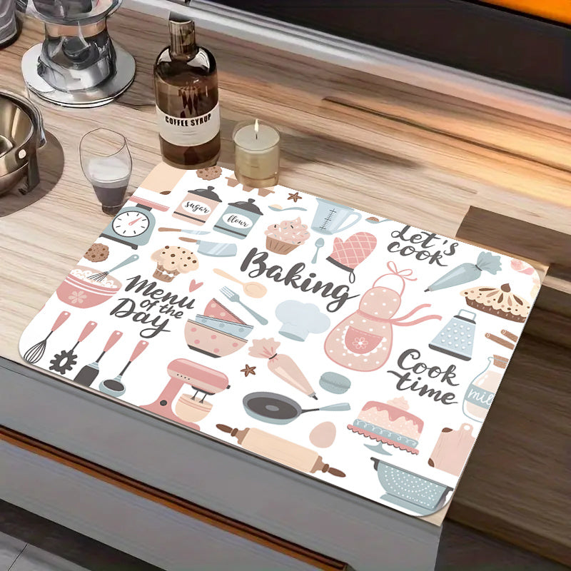 Multicolor Floral Kitchen Dish Drying Mat Water Absorbent Anti-Slip Countertop Protector