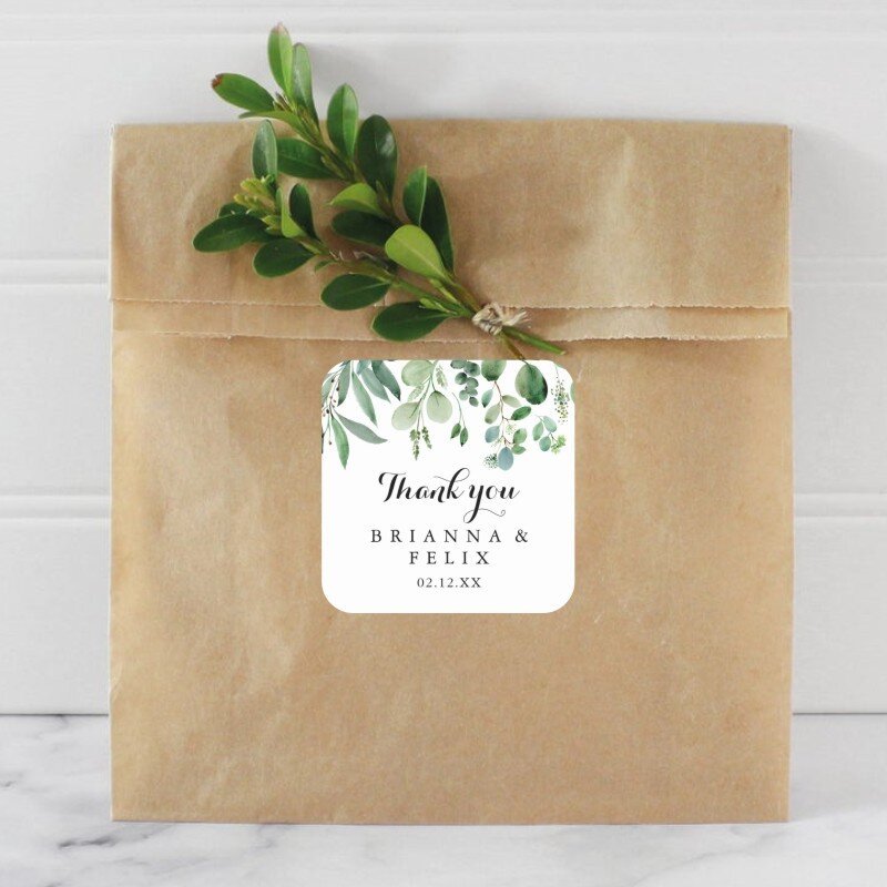 Personalized Paper Square Labels for Weddings and Parties Custom Name and Date Stickers Pack of XX