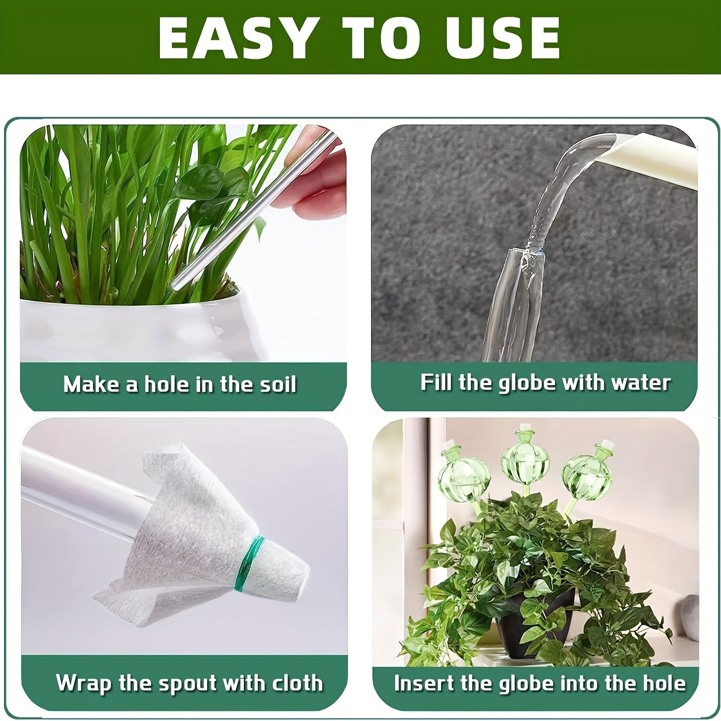 3-Piece Cactus-Shaped Automatic Plant Watering Devices Green Plastic