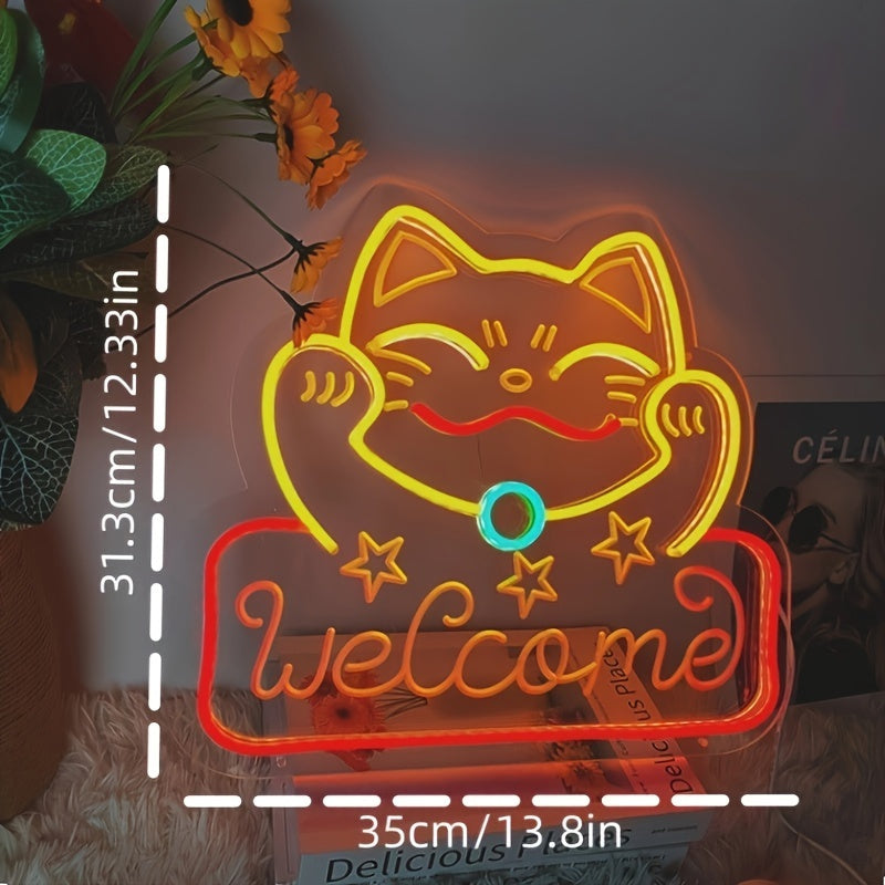 Personalized Cat Neon Sign Light with Transparent Base USB Decor for Room Parties