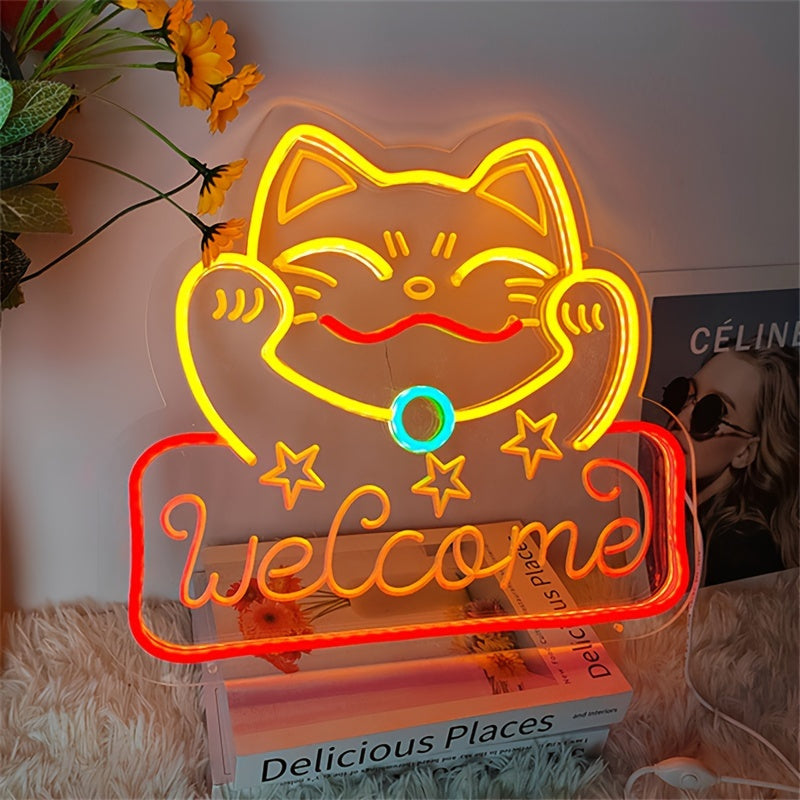 Personalized Cat Neon Sign Light with Transparent Base USB Decor for Room Parties