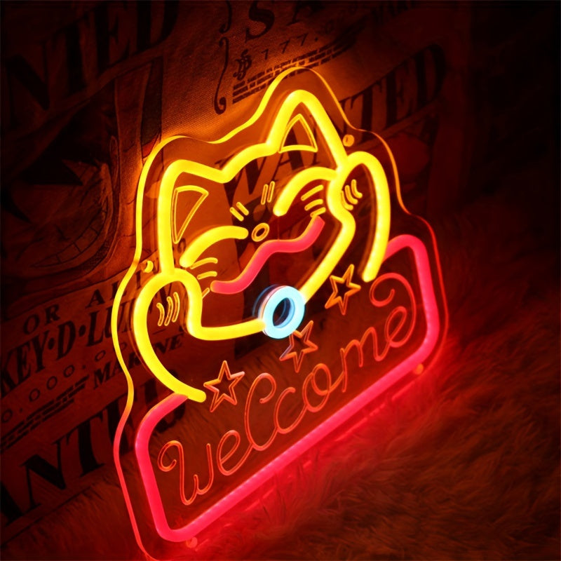 Personalized Cat Neon Sign Light with Transparent Base USB Decor for Room Parties