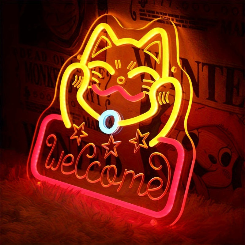 Personalized Cat Neon Sign Light with Transparent Base USB Decor for Room Parties