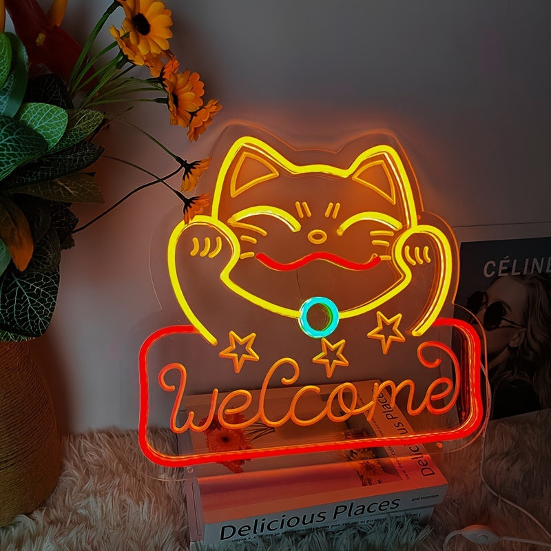 Personalized Cat Neon Sign Light with Transparent Base USB Decor for Room Parties