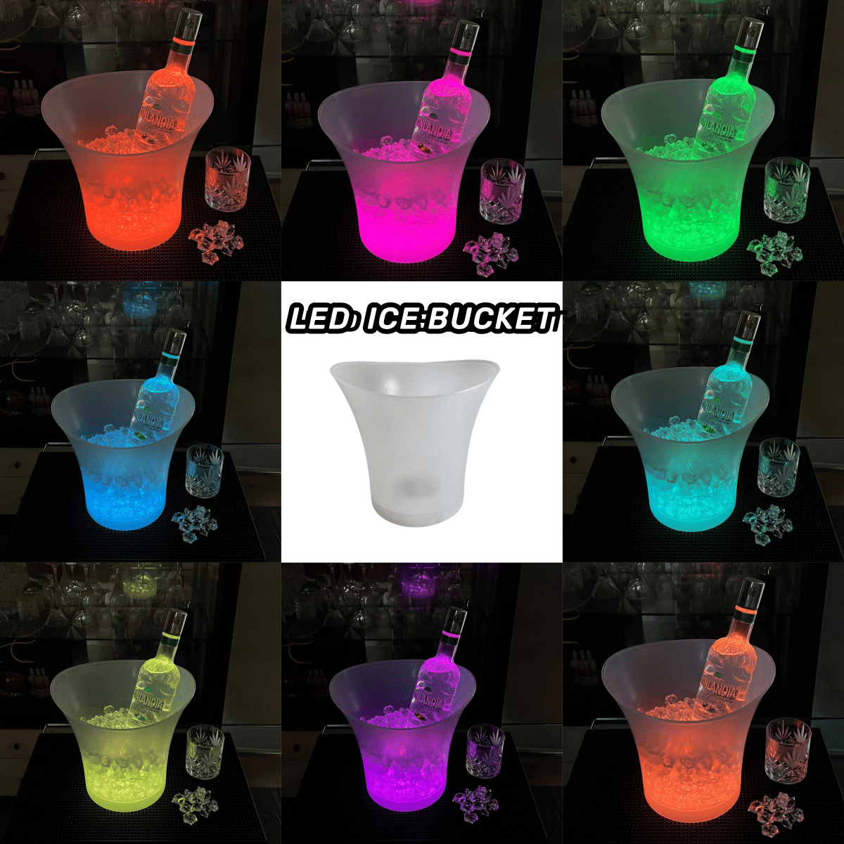 LED Ice Bucket with Color Changing Lights Battery Powered for Parties and Home Use