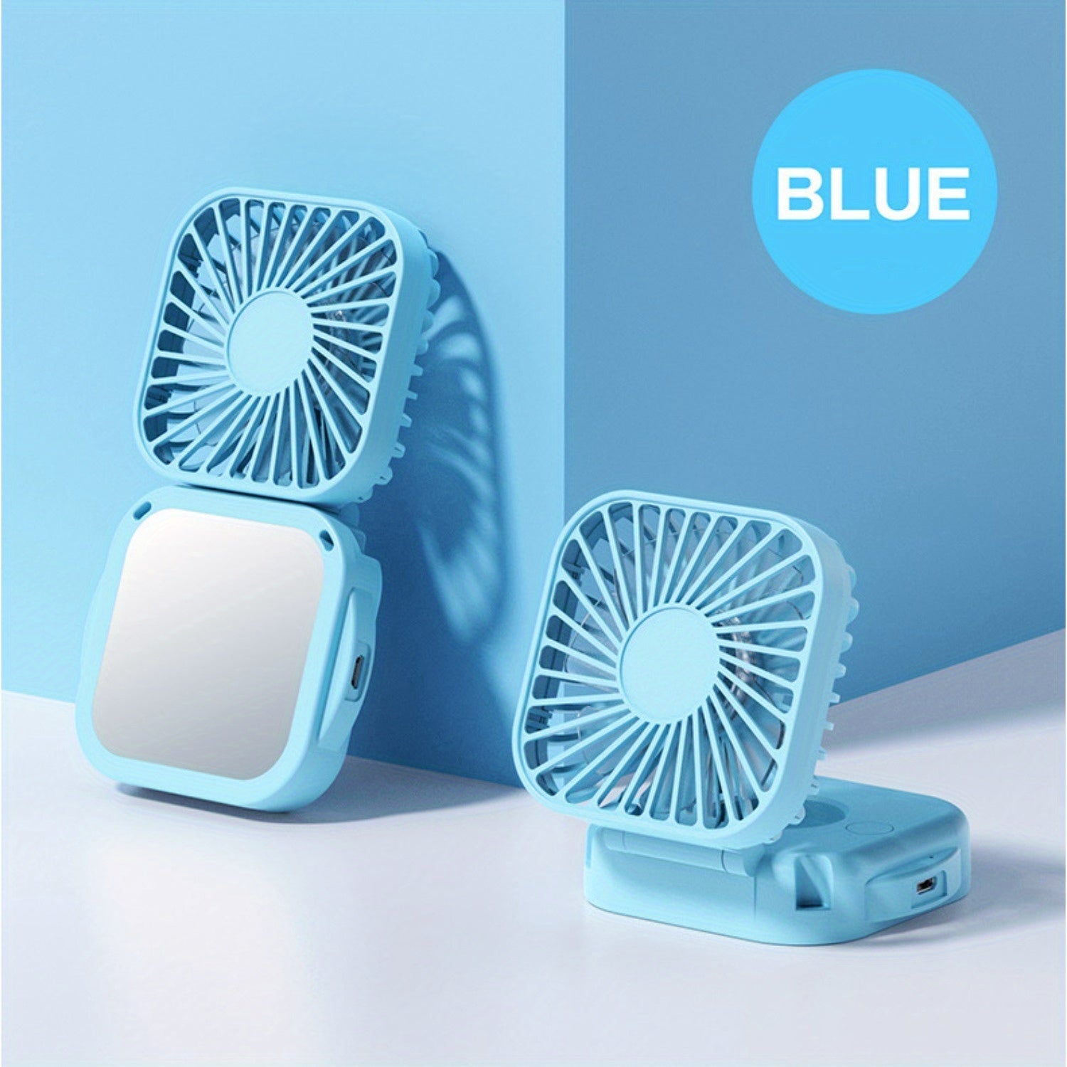 Mini Foldable Desktop Fan with Mirror, Handheld Portable Neck Fan, USB Rechargeable