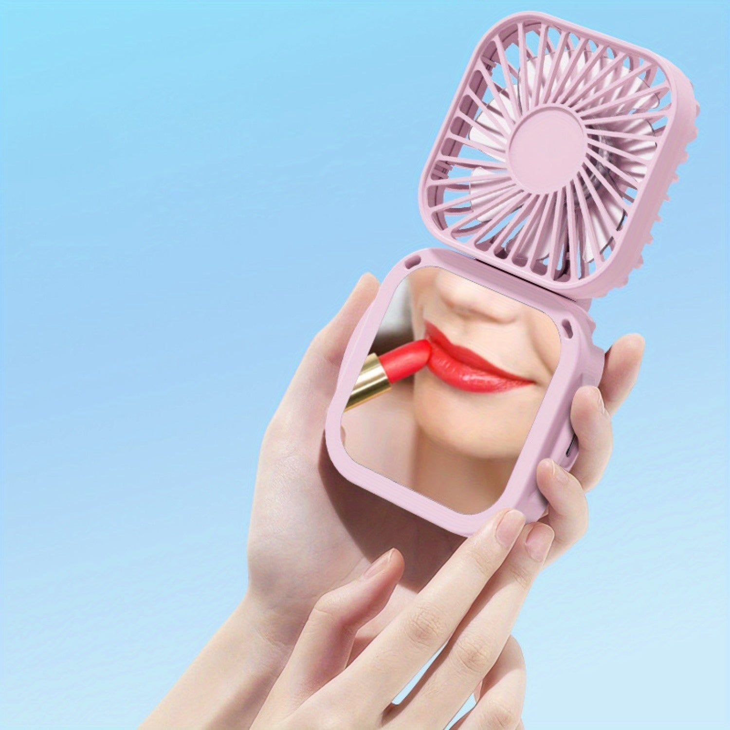Mini Foldable Desktop Fan with Mirror, Handheld Portable Neck Fan, USB Rechargeable