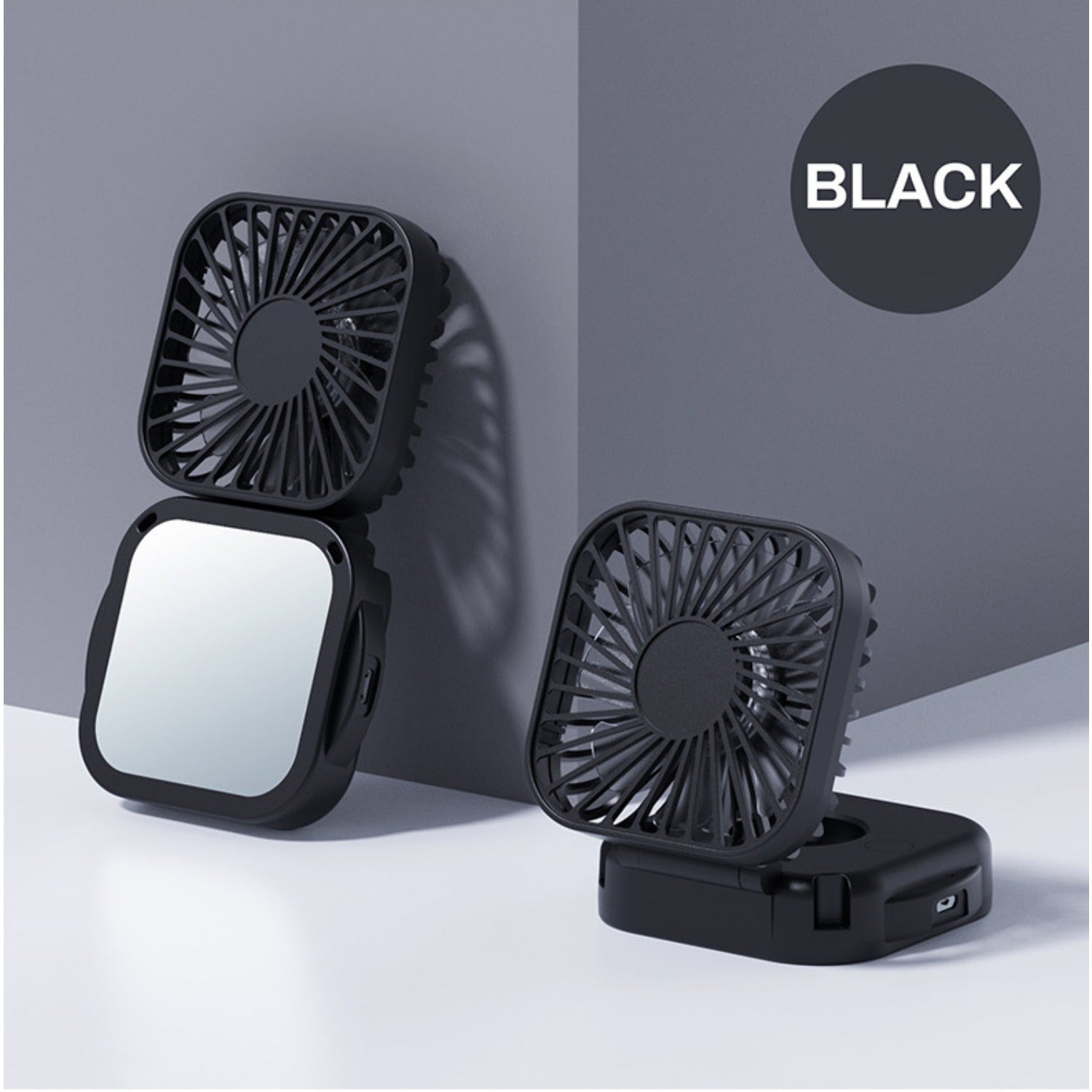 Mini Foldable Desktop Fan with Mirror, Handheld Portable Neck Fan, USB Rechargeable
