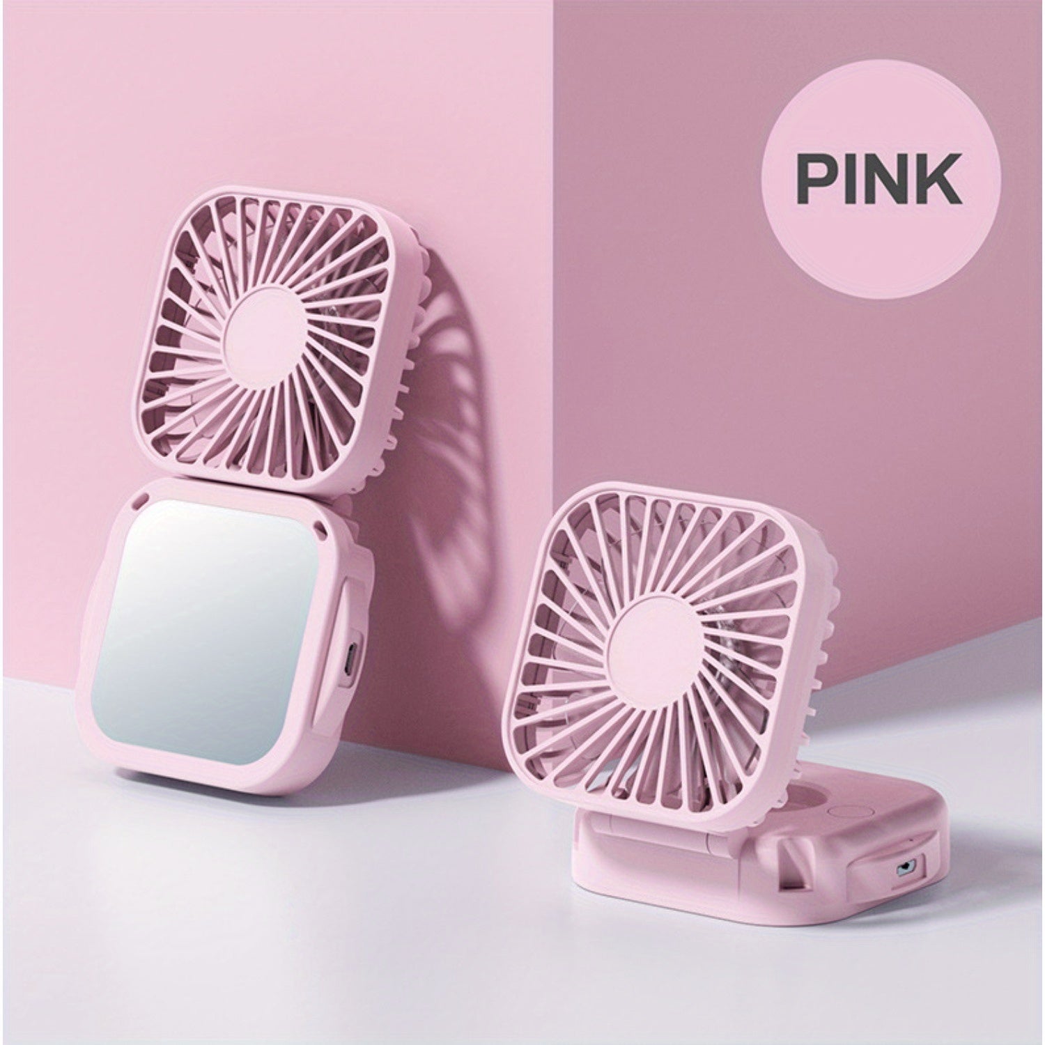 Mini Foldable Desktop Fan with Mirror, Handheld Portable Neck Fan, USB Rechargeable