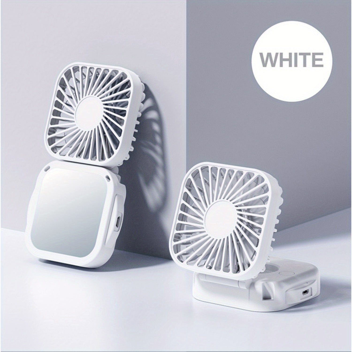 Mini Foldable Desktop Fan with Mirror, Handheld Portable Neck Fan, USB Rechargeable