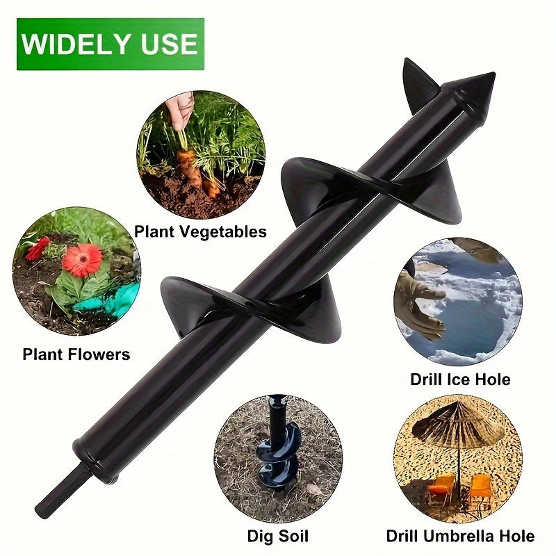 Heavy-Duty Metal Auger Drill Bit for Planting 3/8-Inch Hex Shank Garden Tool