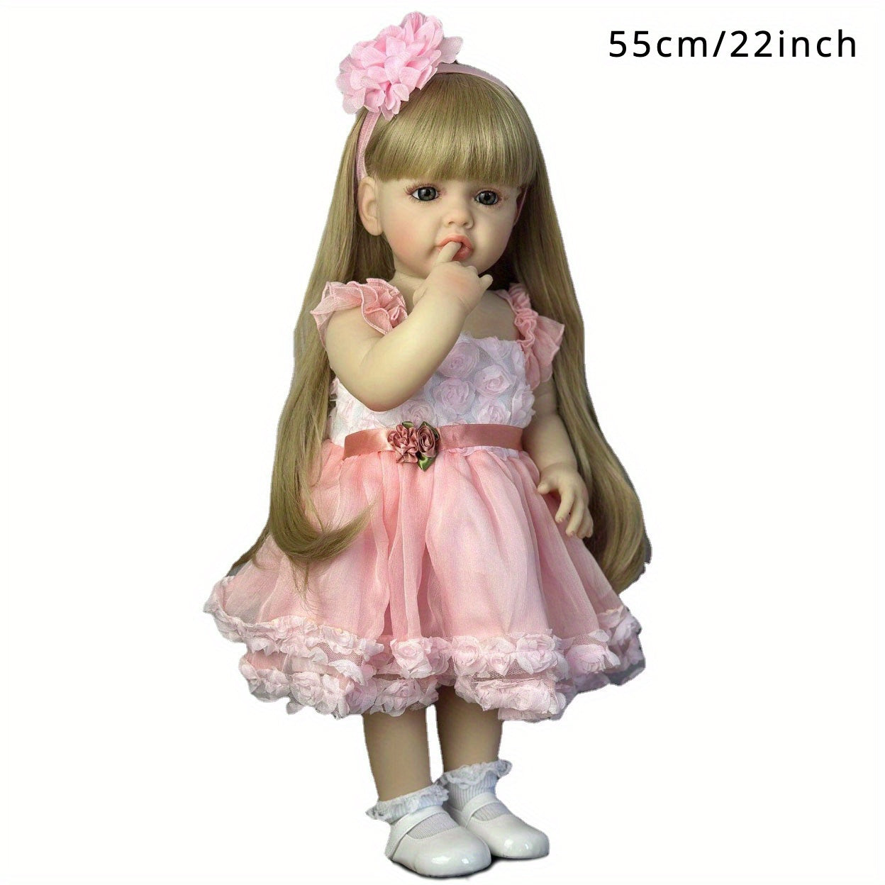55cm Reborn Doll for Kids and Collectors Pink Girl Silicone Body with Blonde Wig