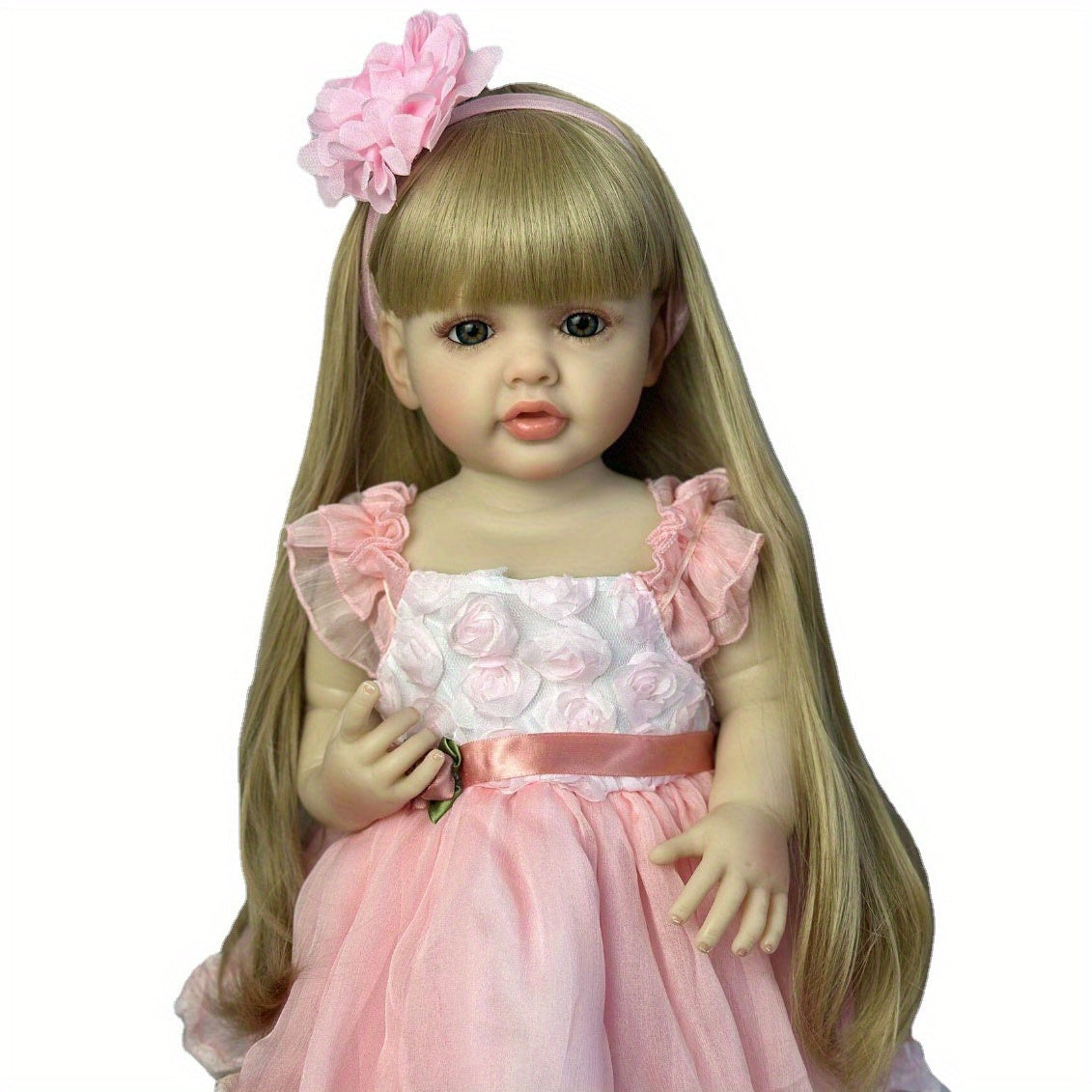 55cm Reborn Doll for Kids and Collectors Pink Girl Silicone Body with Blonde Wig