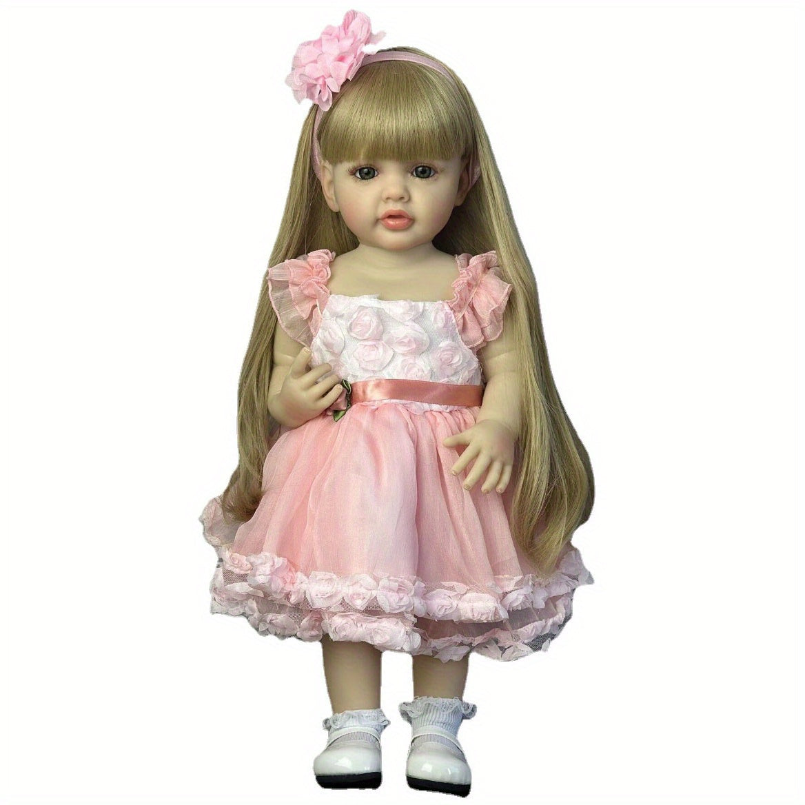 55cm Reborn Doll for Kids and Collectors Pink Girl Silicone Body with Blonde Wig
