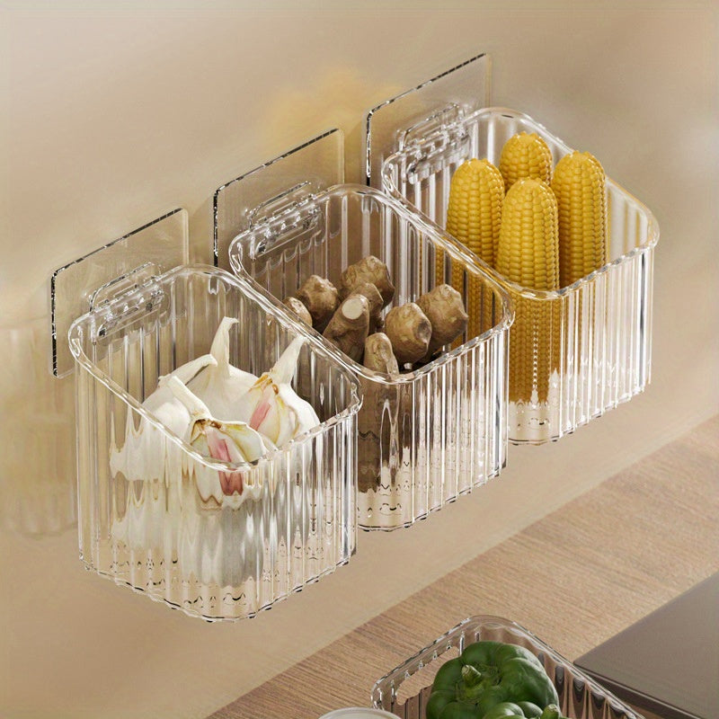 Botes de almacenamiento de pared para cocina, de plástico transparente, diseño abierto