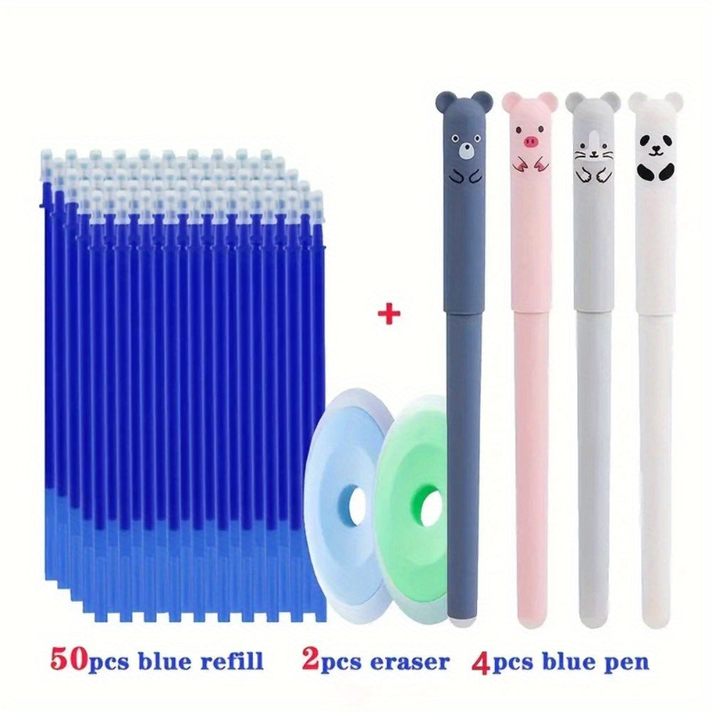 56-Piece Kawaii Panda Erasable Gel Pen Set Refillable Washable Stationery for School Office