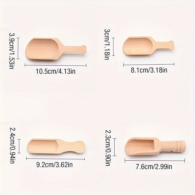 Set of 4 Wooden Spoons for Cooking, Tea, Salt, and Bathing