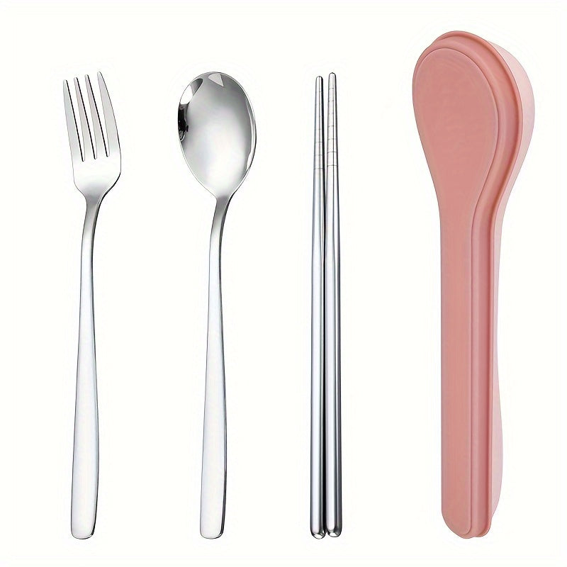 Naychali po'latdan yasalgan idish to'plami saqlash qutisi bilan - Sayohat uchun portativ, qayta ishlatiladigan vilkalar va qoshiq, oziq-ovqat bilan aloqa qilish uchun xavfsiz asboblar