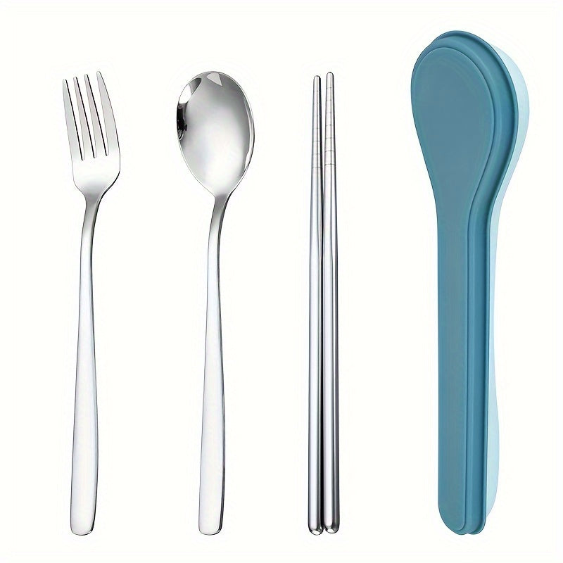 Naychali po'latdan yasalgan idish to'plami saqlash qutisi bilan - Sayohat uchun portativ, qayta ishlatiladigan vilkalar va qoshiq, oziq-ovqat bilan aloqa qilish uchun xavfsiz asboblar