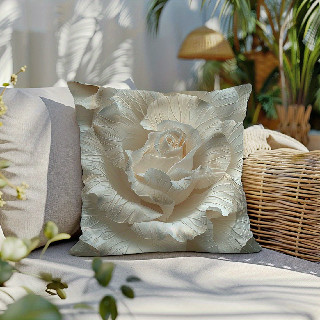 3D Embossed Flower Printed Sofa Pillow Cover Peach Skin 45x45cm