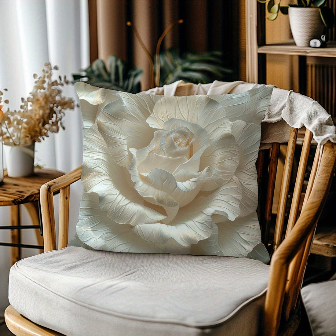 3D Embossed Flower Printed Sofa Pillow Cover Peach Skin 45x45cm