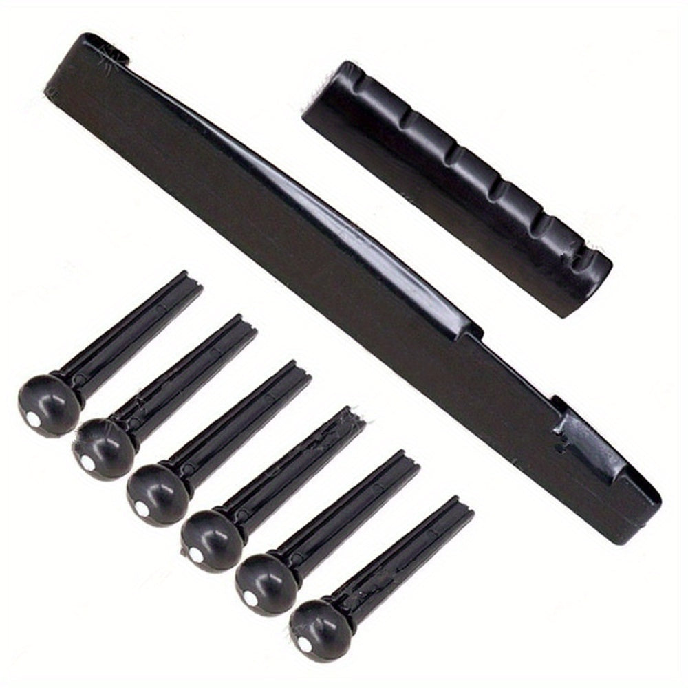 6-String Acoustic Guitar Set with Saddle Nut Bridge Pins Black White Accessories
