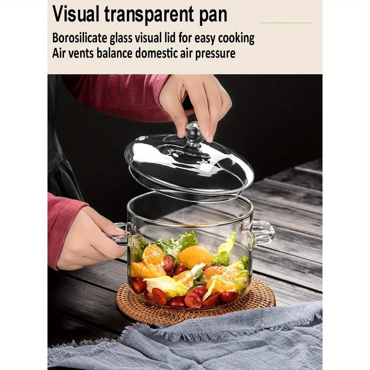 Qo'l bilan tayyorlangan 2.3L/78oz Shisha Pishirish Qozoni - Issiqlikka chidamli Borosilikat Shisha Qozon To'plami - Makaron, Noodle, Sho'rva, Sut, Choy va Salat uchun mukammal