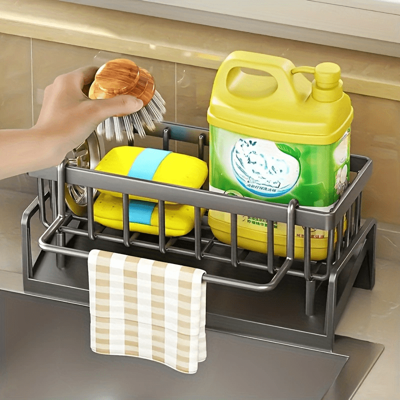 Sink Caddy with Drain Rack and Dishcloth Holder for Kitchen Counter
