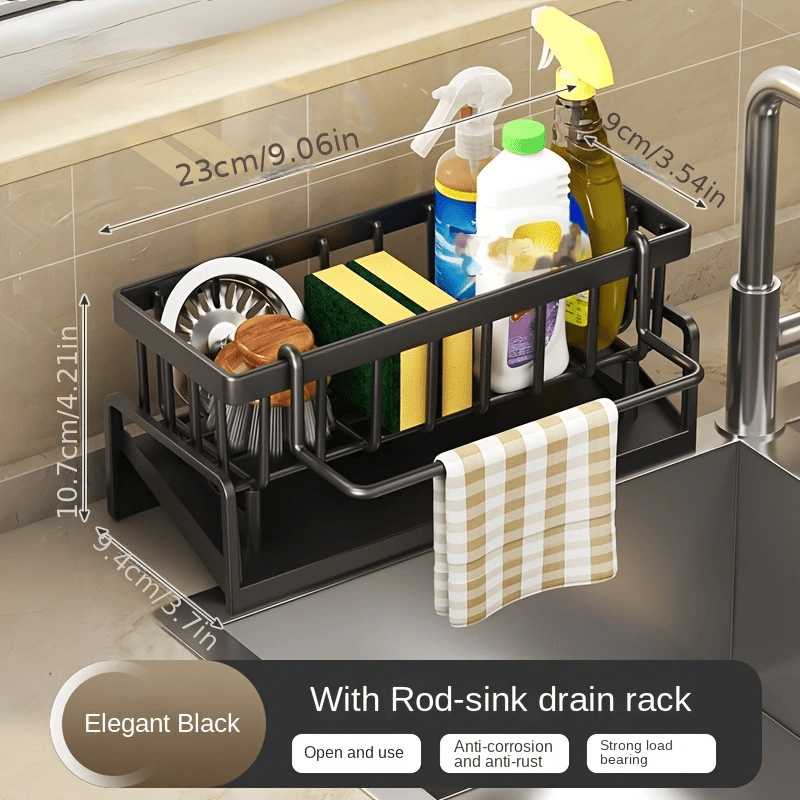 Sink Caddy with Drain Rack and Dishcloth Holder for Kitchen Counter