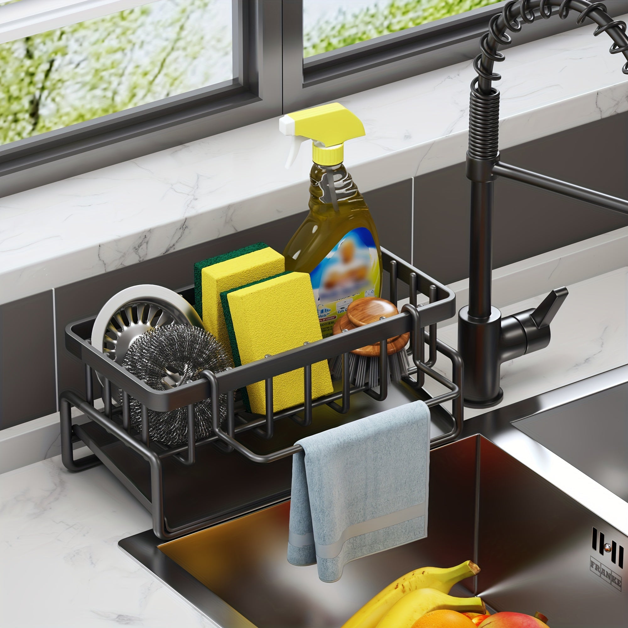 Sink Caddy with Drain Rack and Dishcloth Holder for Kitchen Counter